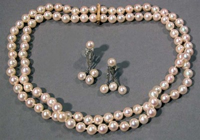 Lot 362 - Cultured Pearl Necklace and Pair of Earrings