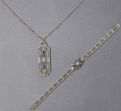 Lot 558 - Diamond and Synthetic Sapphire Bracelet and Lavaliere