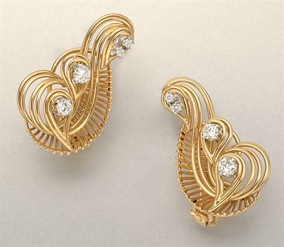 Lot 1123 - Pair of Gold and Diamond Earclips