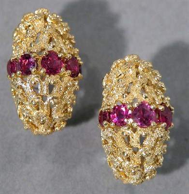 Lot 376 - Pair of Gold and Ruby Earclips