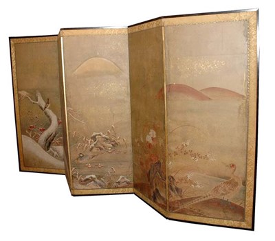 Lot 3479 - Japanese Five-Panel Screen 19th Century Winter...