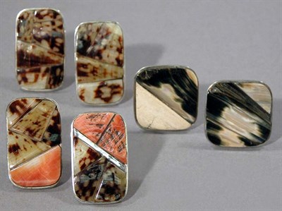 Lot 382 - Three Pairs of Silver and Hardstone Earclips