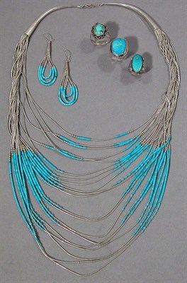 Lot 383 - Group of Silver and Turquoise Jewelry
