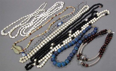 Lot 389 - Group of Assorted Hardstone, Mother-of-Pearl and Agate Bead Necklaces