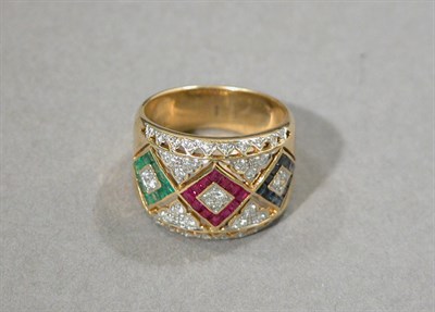 Lot 379 - Diamond and Colored Stone Band Ring