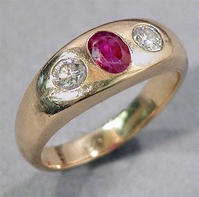 Lot 391 - Gold, Ruby and Diamond Gypsy Ring