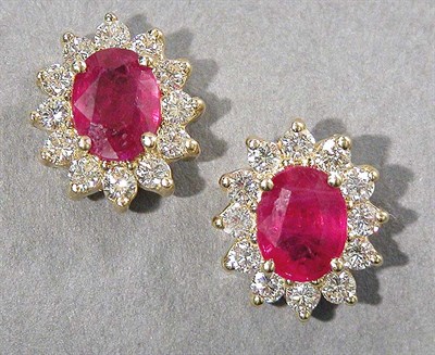 Lot 392 - Pair of Gold, Ruby and Diamond Earrings