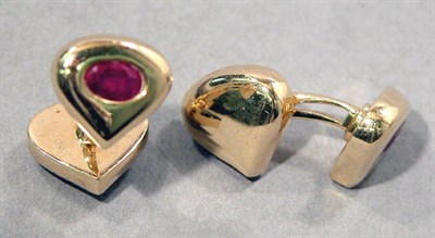 Lot 406 - Pair Gold and Ruby Cufflinks