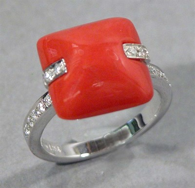 Lot 407 - Coral and Diamond Ring