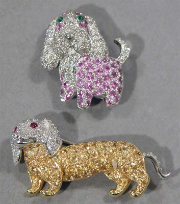 Lot 446 - Two Gold and Stone Dog Pins