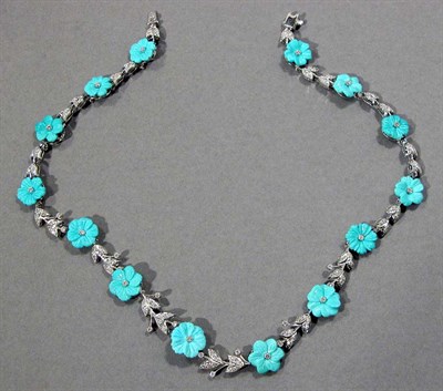 Lot 500 - White Gold, Turquoise and Diamond Necklace