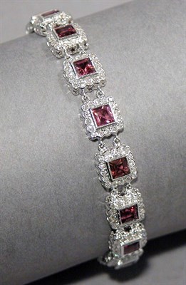 Lot 501 - White Gold, Pink Tourmaline and Diamond Bracelet