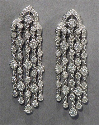 Lot 524 - Pair of White Gold and Diamond Fringe Earrings