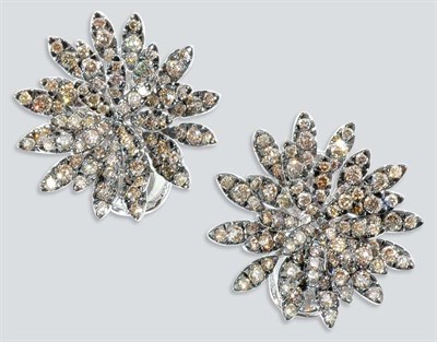 Lot 525 - Pair of  Diamond Flower Earclips