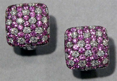 Lot 570 - Pair of Pink Sapphire and Diamond Earrings