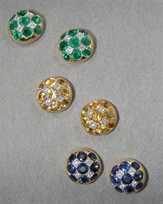 Lot 450 - Three Pairs of Gold and Multicolored Stone Earrings