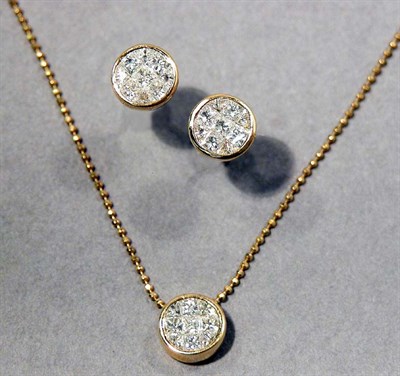 Lot 643 - Pair of Gold and Diamond Earrings and Pendant