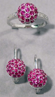 Lot 638 - Pair of Ruby Earrings and Ring