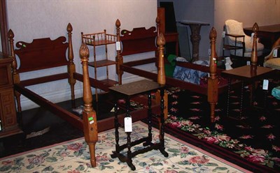 Lot 1183 - Pair of Fruitwood Beds with Pineapple Finials...