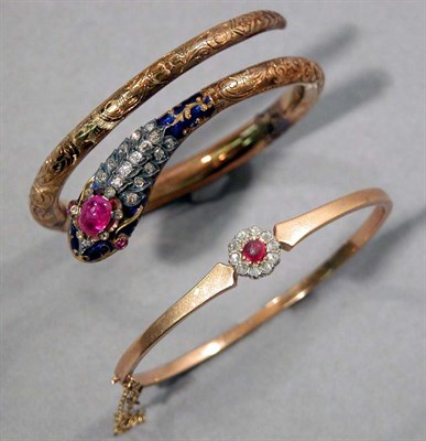 Lot 460 - Two Antique Gold and Gem-Set Bangles