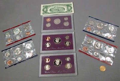 Lot 8 - Seven U.S. Coin Proof Sets, $2 Bill and Gold Coin