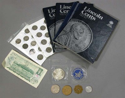 Lot 9 - Partial Books, Ten U.S. Proof Sets, Silver Dollars, Partial Nickel Sets and Foreign Coins and Bills