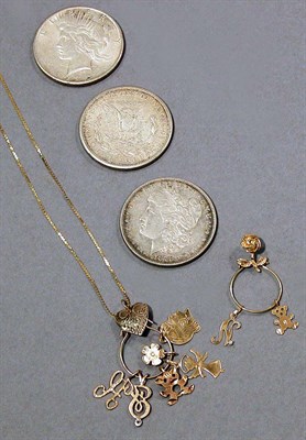 Lot 12 - Gold Jewelry and Three U.S. Silver Coins
