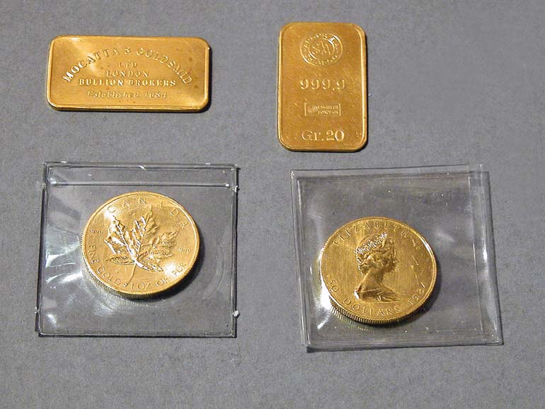 Lot 97 - Two Gold Bars and Coins