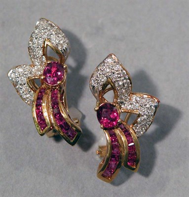 Lot 482 - Pair of Ruby and Diamond Earrings