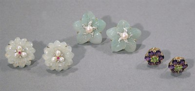 Lot 476 - Three Pairs of Assorted Stone Earclips