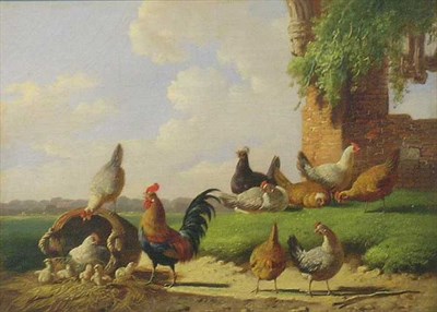 Lot 92 - Albertus Verhoesen Dutch, 1806-1881 ROOSTERS...