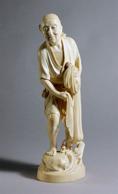 Lot 1049 - Japanese Ivory Okimono of a Fisherman Late...