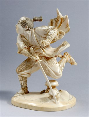 Lot 1045 - Japanese Ivory Okimono of a Running Samurai...