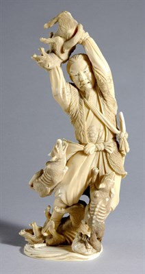 Lot 1059 - Japanese Ivory Okimono of a Farmer Fighting...