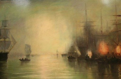 Lot 4036 - 20th Century School MOONLIT HARBOR SCENE...