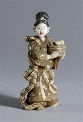 Lot 1038 - Japanese Ivory Okimono of a Woman Carrying a...