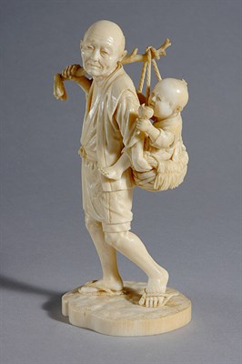 Lot 1041 - Japanese Ivory Okimono of a Father and Child...