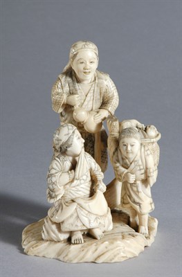Lot 1035 - Japanese Ivory Okimono of a Farming Family...