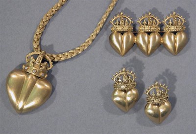 Lot 494 - Gold Pin, Pendant and Earrings