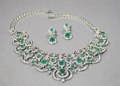 Lot 409 - Emerald and Diamond Necklace and Pair of Earrings