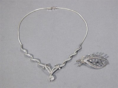Lot 419 - White Gold and Diamond Necklace and Pin