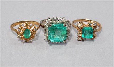 Lot 340 - Three Emerald and Diamond Rings