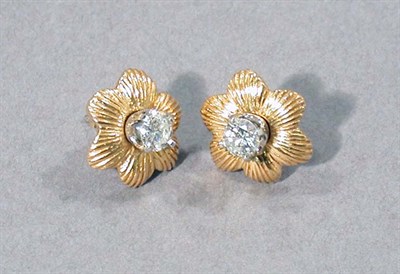 Lot 356 - Pair of Diamond Stud Earrings with Gold Flower Jackets