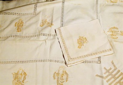 Lot 471 - Linen and Lace Tablecloth and Napkins Belgian....