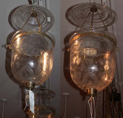 Lot 1584 - Pair of Georgian Style Etched Glass Hall Lanterns
