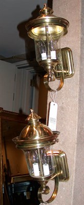 Lot 1267 - Pair of Brass and Glass Two-Light Sconces...