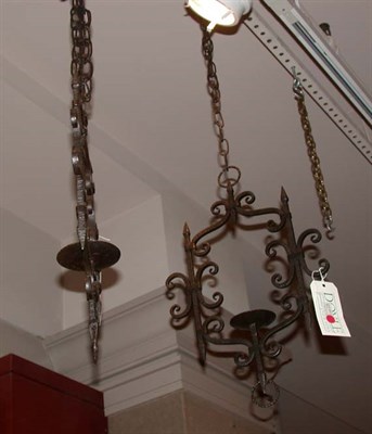 Lot 1577 - Two Wrought Iron Single-Light Chandeliers