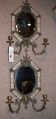 Lot 1291 - Pair of Cloisonne and Bronze Two-Light...