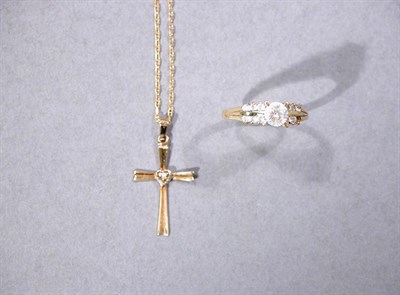 Lot 117 - Gold Cross Pendant with Chain and Cubic Zirconium Ring
