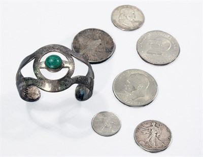 Lot 142 - Group of Assorted U.S. and Foreign Coins and Sterling Silver Bracelet